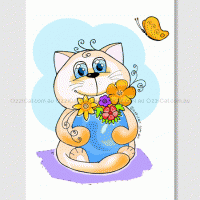 Cat with Vase of Flowers and Butterfly
