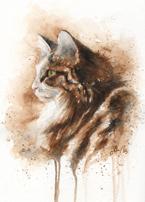 Artist Braden Duncan - Watercolour Cat Drawings - Cat Portrait - ClockWorkArt