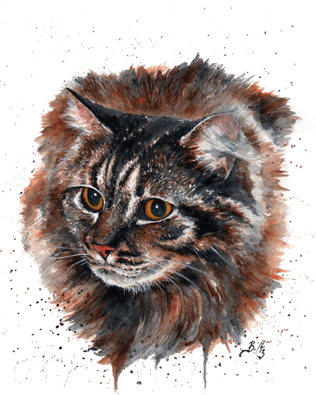 Artist Braden Duncan - Watercolour Cat Drawings - Cat Portrait - ClockWorkArt