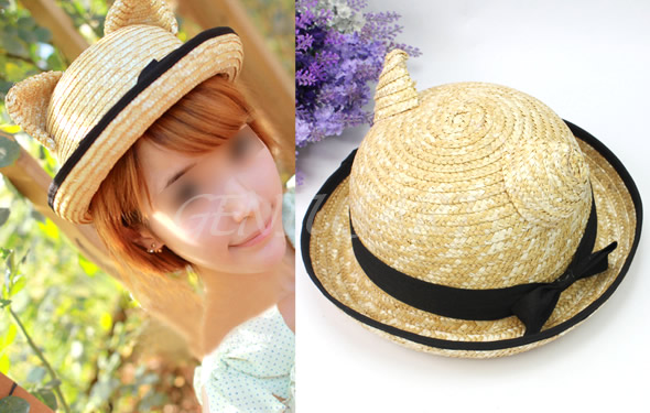 Adorable Cat Straw Hat With Ears. Cat Lady's Must Have For Summer