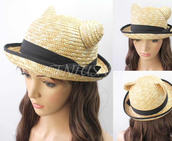 Adorable Cat Straw Hat With Ears. Cat Lady's Must Have For Summer