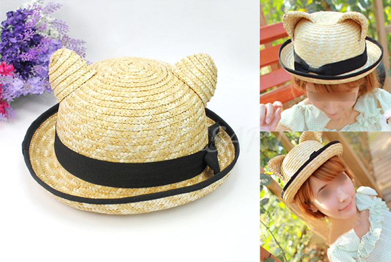 Adorable Cat Straw Hat With Ears. Cat Lady's Must Have For Summer