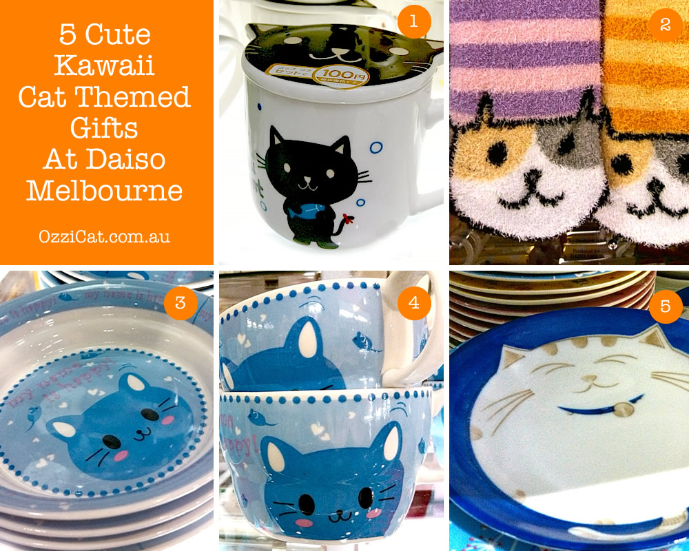 Daiso - cat gifts - cute kawaii - cat socks, cups, plates