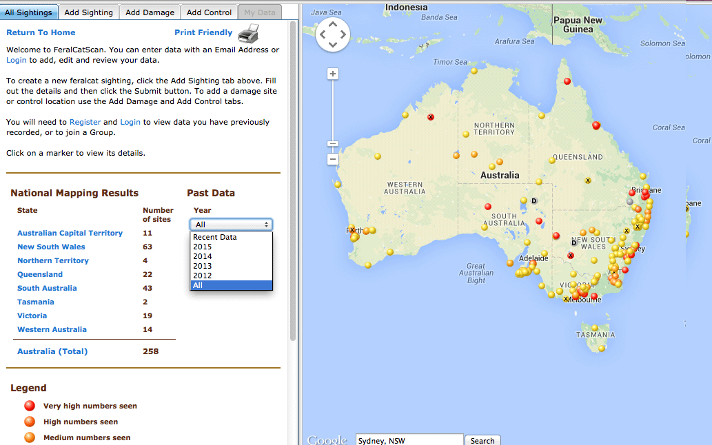 Feral Cat Scan web site - Cat Map