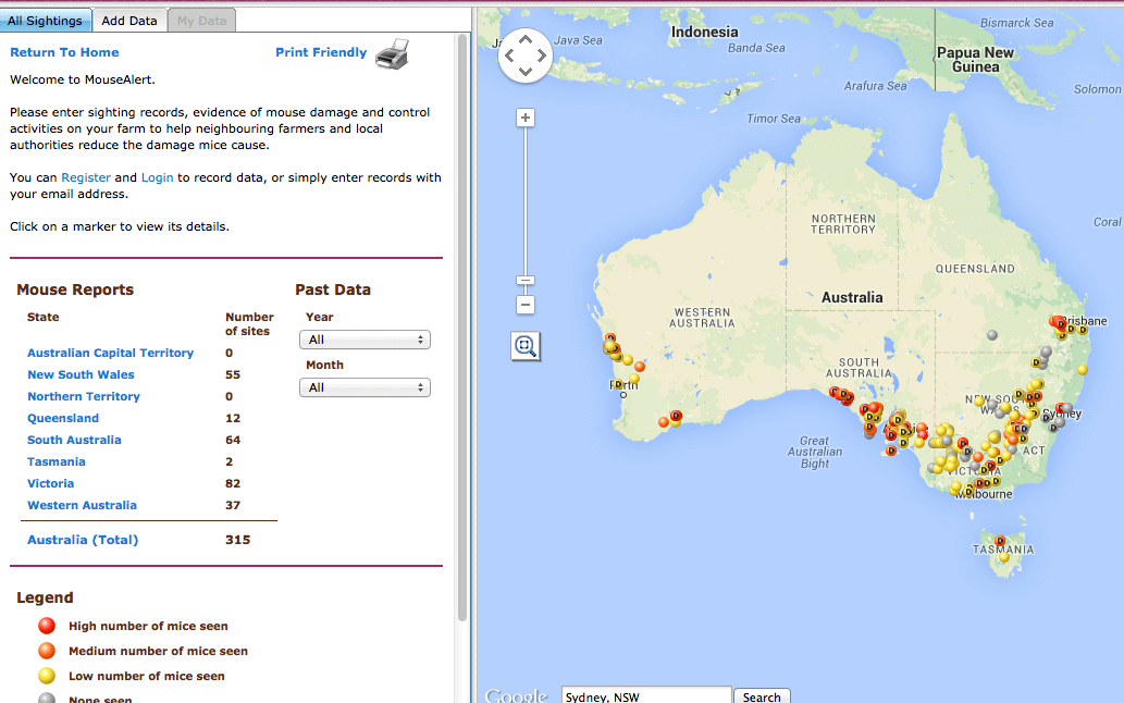 Feral Cat Scan web site - Mice Map