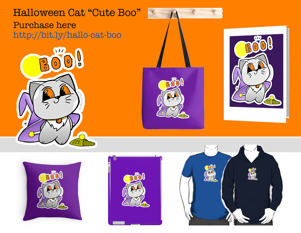 Halloween Cat "Cute Boo": Stickers, Greeting Card, Bag, T-Shirt And More