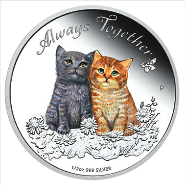 Perth Mint - cats - Always Together 2015 - half ounce silver coin - StraightOn