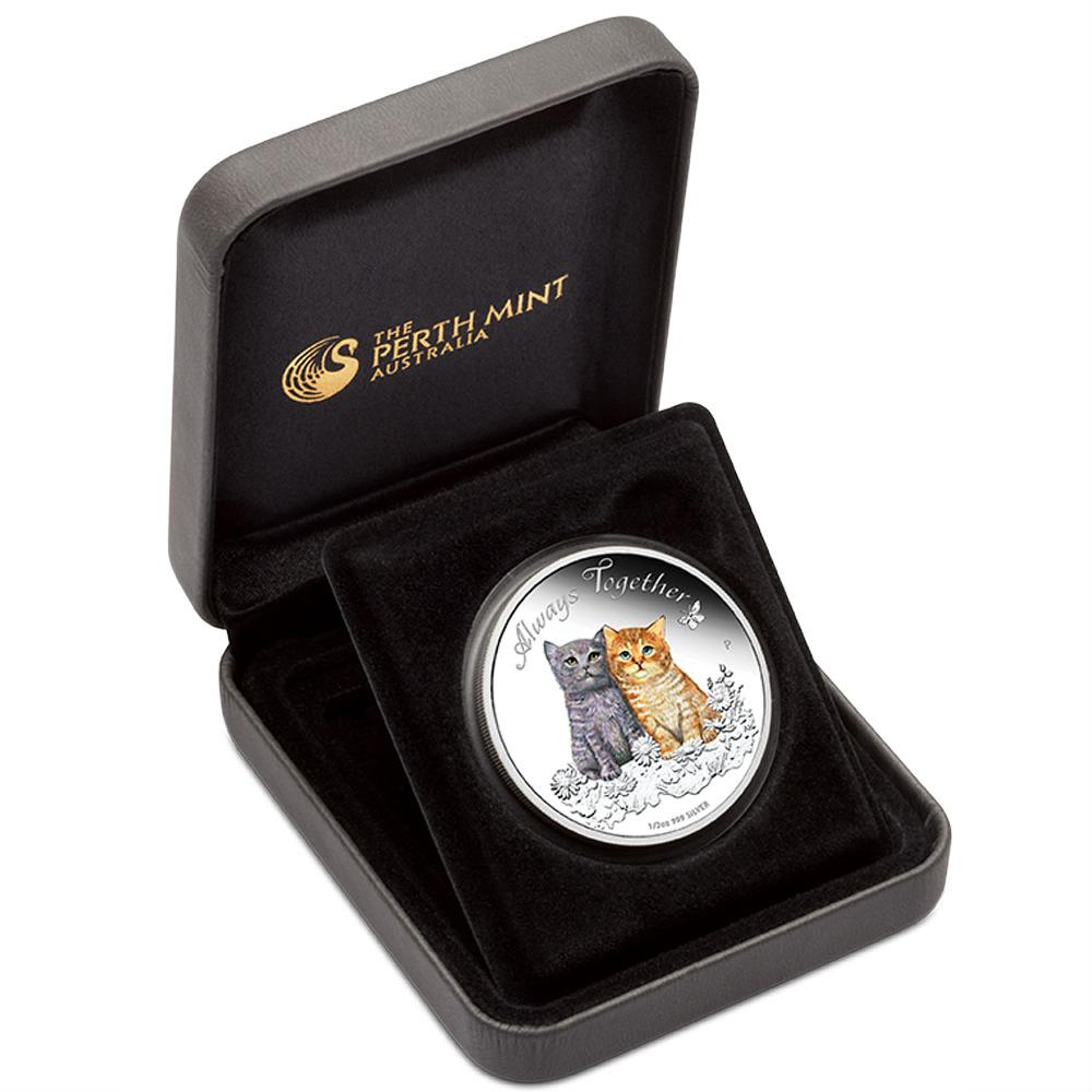 Perth Mint - cats - Always Together 2015 - half ounce silver coin - case