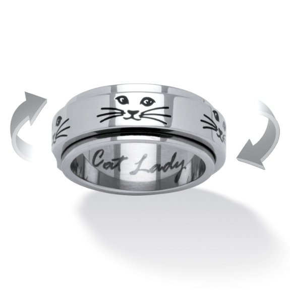 PalmBeach Jewellery Cat Lady Spinner Ring in Black IP Stainless Steel